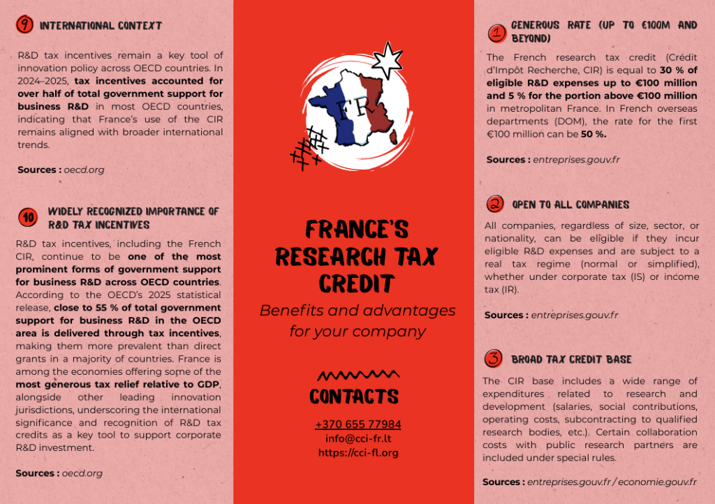Cover of the France's Research Tax Credit documentation sheet